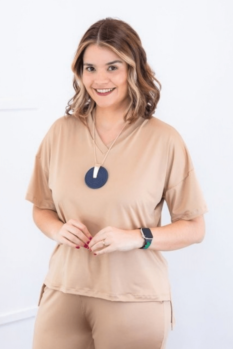 Blusa Estela - Com Decote V Em Malha Confort - Naguirre Shop