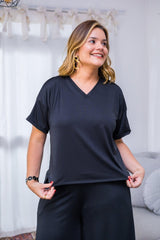 Blusa Estela - Com Decote V Em Malha Confort - Naguirre Shop