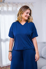 Blusa Estela - Com Decote V Em Malha Confort - Naguirre Shop