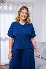 Blusa Estela - Com Decote V Em Malha Confort - Naguirre Shop
