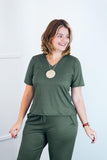 Blusa Fernanda - Gola V em Malha Canelada - Naguirre Shop