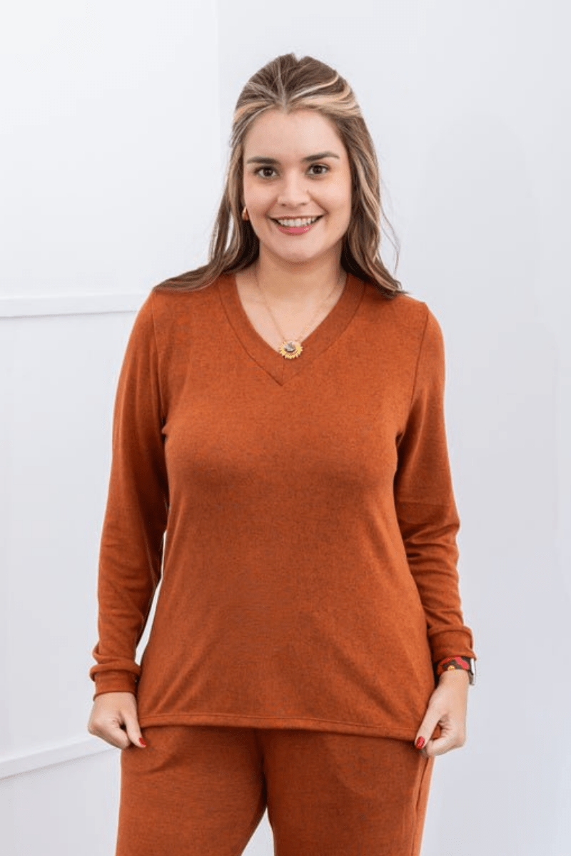 Blusa Gola V de Manga Longa Lãzinha Paula - Naguirre Shop