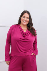 Blusa Jasmine - Manga Longa com Decote Drapeado em Malha Confort - Naguirre Shop