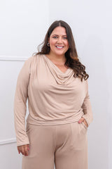 Blusa Jasmine - Manga Longa com Decote Drapeado em Malha Confort - Naguirre Shop