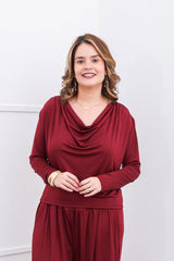 Blusa Jasmine - Manga Longa com Decote Drapeado em Malha Confort - Naguirre Shop