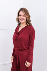 Blusa Jasmine - Manga Longa com Decote Drapeado em Malha Confort - Naguirre Shop
