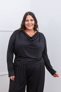 Blusa Jasmine - Manga Longa com Decote Drapeado em Malha Confort - Naguirre Shop