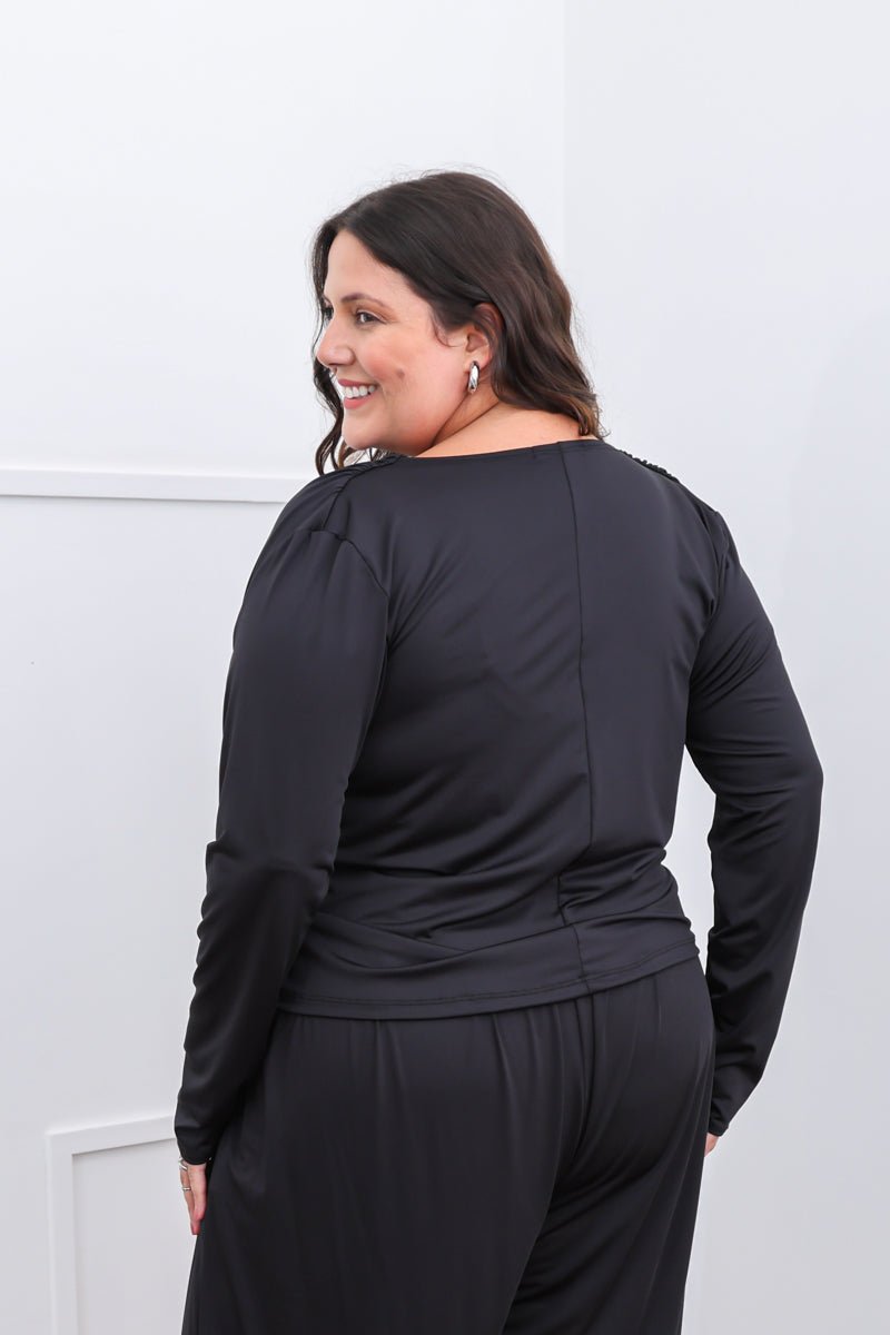 Blusa Jasmine - Manga Longa com Decote Drapeado em Malha Confort - Naguirre Shop