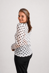Blusa Maitê em Tule Poá Segunda Pele Manga Longa – Moda Italiana - Naguirre Shop