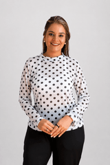 Blusa Maitê em Tule Poá Segunda Pele Manga Longa – Moda Italiana - Naguirre Shop