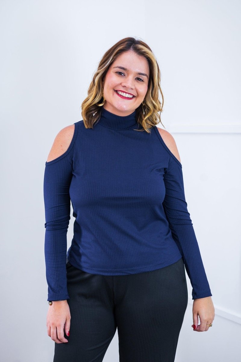 Blusa Malha Canelada com Recortes nos Ombros - Amelie - Naguirre Shop