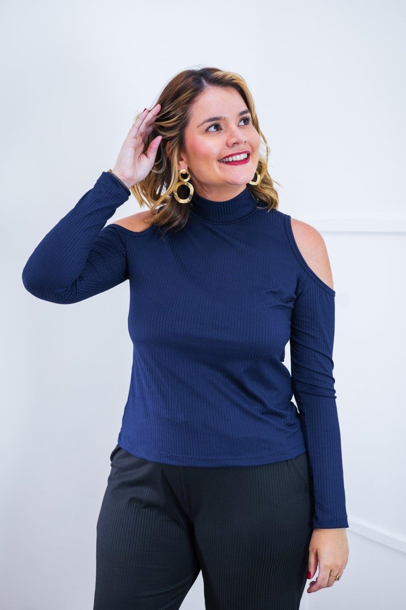 Blusa Malha Canelada com Recortes nos Ombros - Amelie - Naguirre Shop
