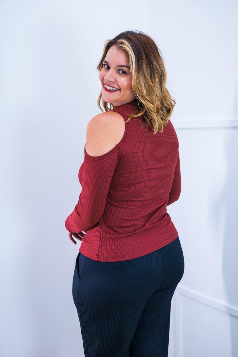 Blusa Malha Canelada com Recortes nos Ombros - Amelie - Naguirre Shop
