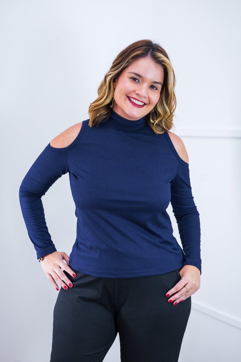 Blusa Malha Canelada com Recortes nos Ombros - Amelie - Naguirre Shop