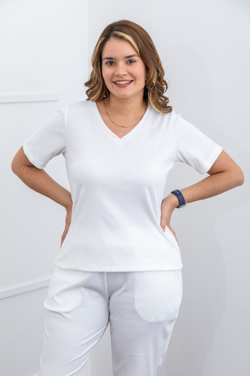 Blusa Nina - Gola V Canelado Flex - Naguirre Shop