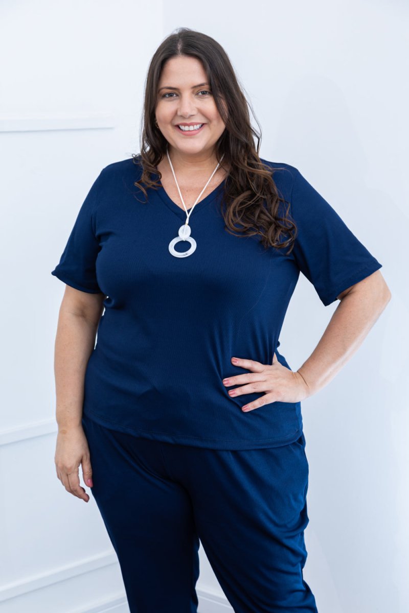 Blusa Nina - Gola V Canelado Flex - Naguirre Shop