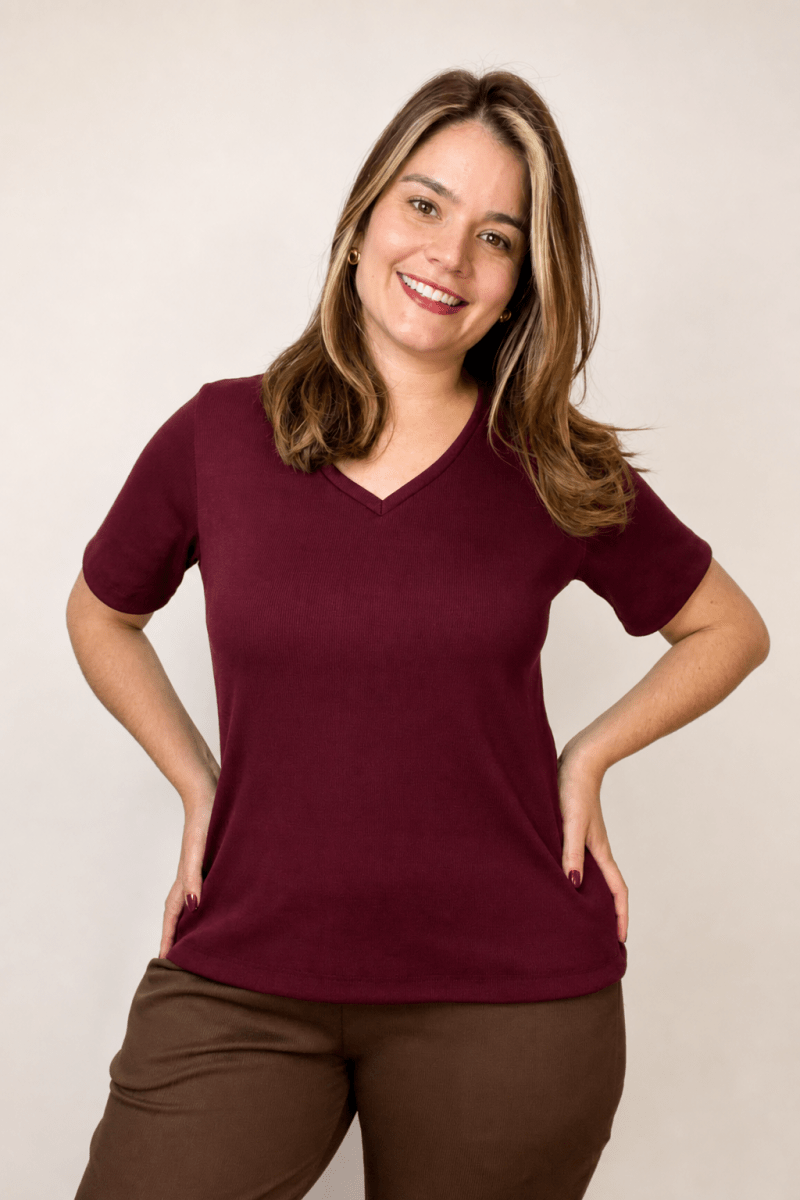 Blusa Nina - Gola V Canelado Flex - Naguirre Shop