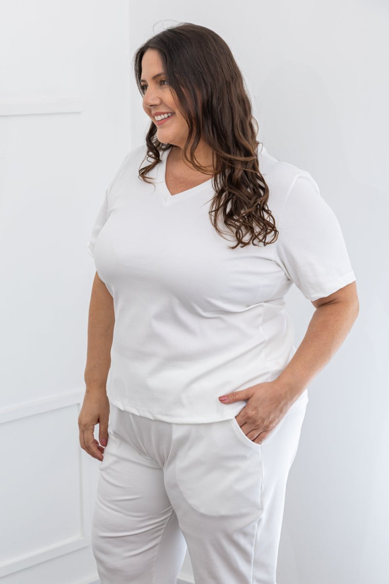 Blusa Nina - Gola V Canelado Flex - Naguirre Shop