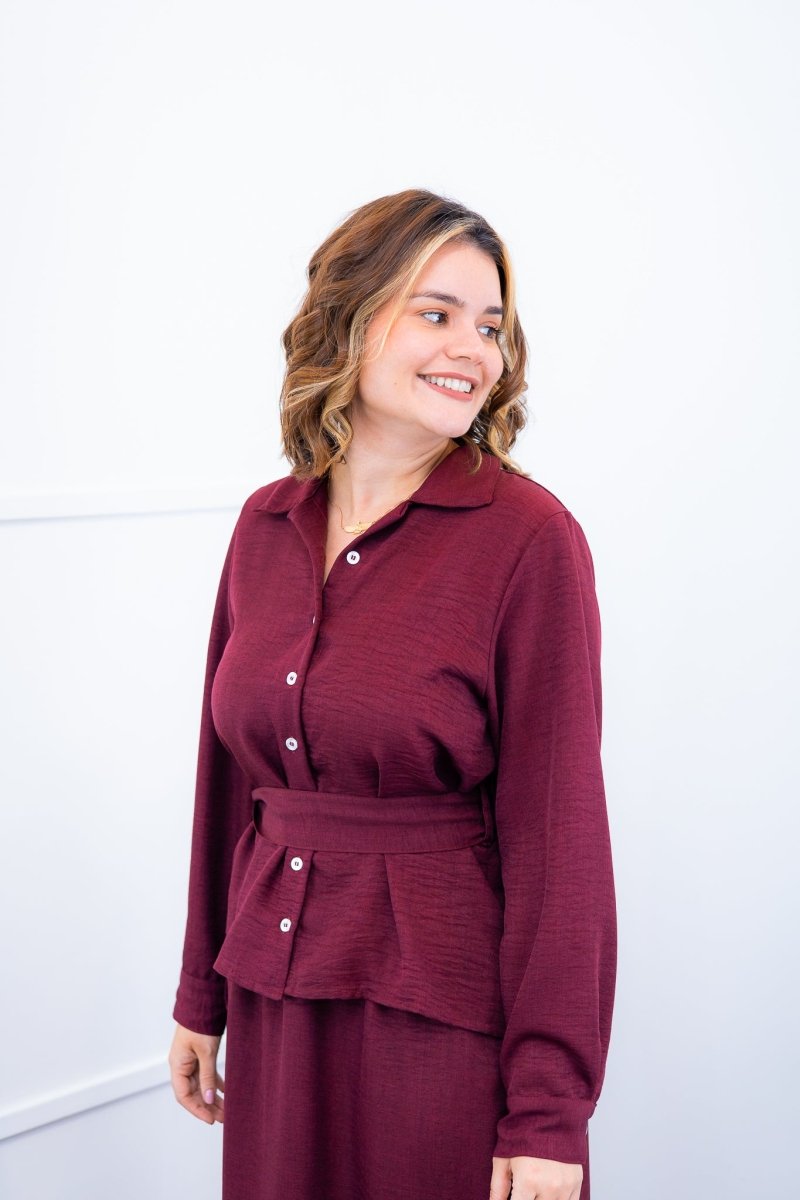 Camisa Social Encanto – Com Cinto e Manga Longa em Linho Light - Naguirre Shop