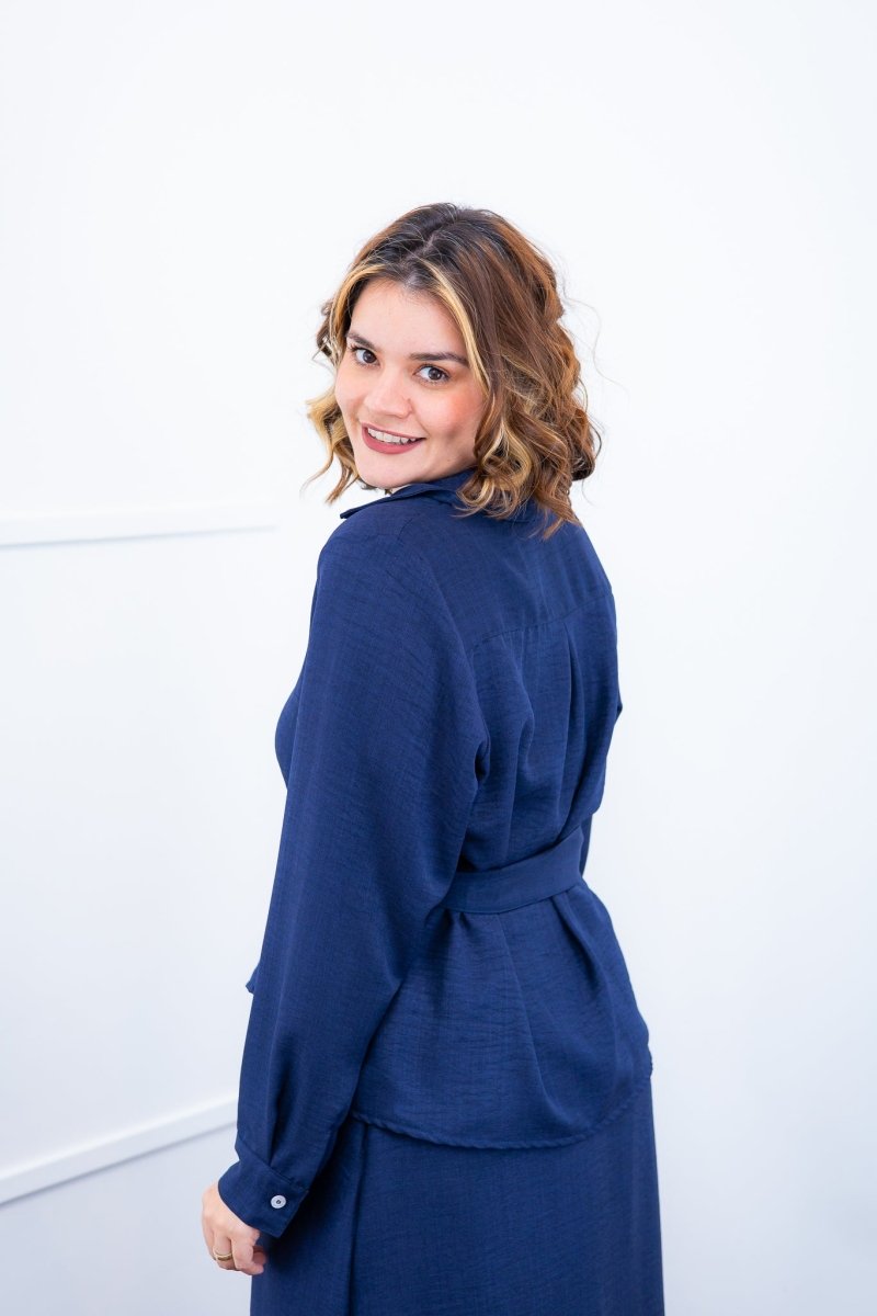 Camisa Social Encanto – Com Cinto e Manga Longa em Linho Light - Naguirre Shop