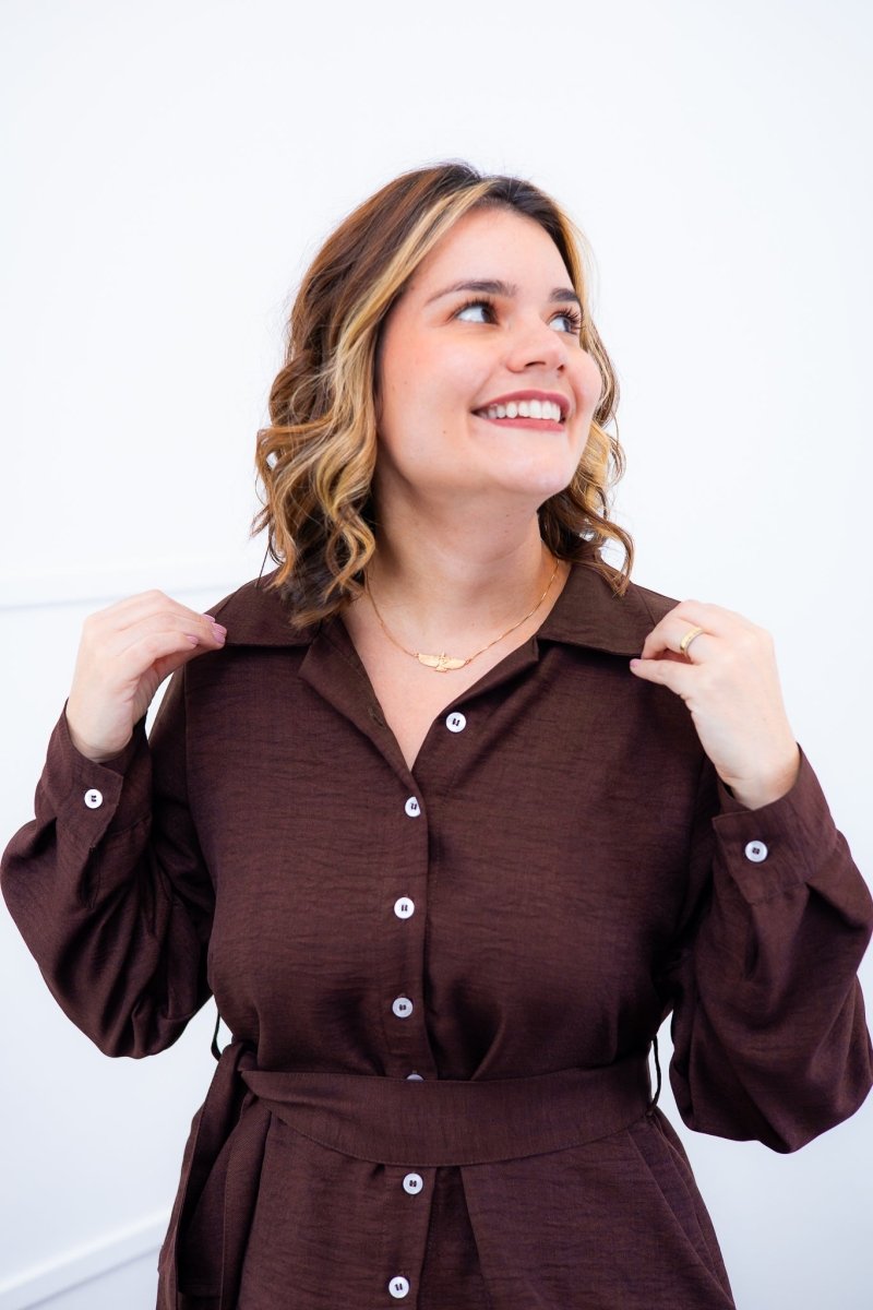 Camisa Social Encanto – Com Cinto e Manga Longa em Linho Light - Naguirre Shop