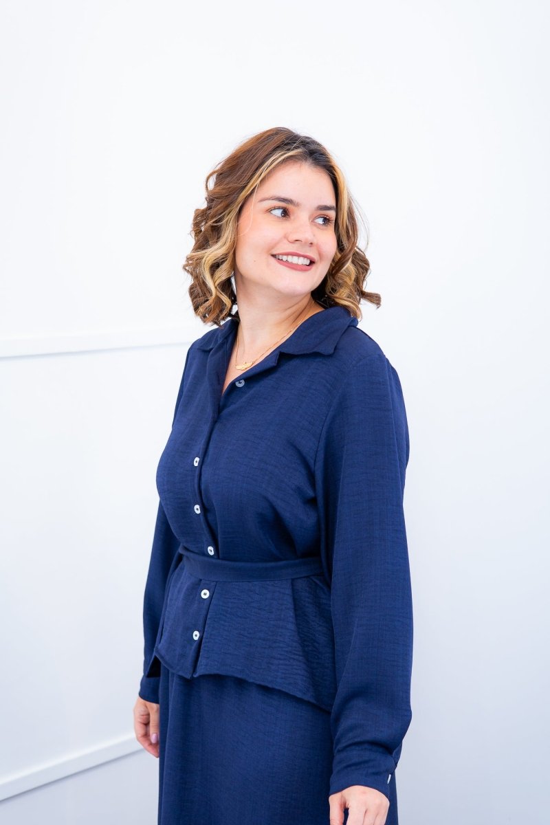 Camisa Social Encanto – Com Cinto e Manga Longa em Linho Light - Naguirre Shop