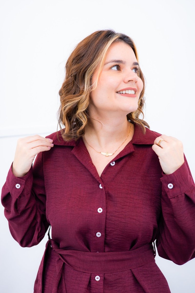 Camisa Social Encanto – Com Cinto e Manga Longa em Linho Light - Naguirre Shop