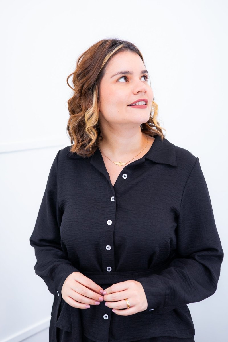 Camisa Social Encanto – Com Cinto e Manga Longa em Linho Light - Naguirre Shop