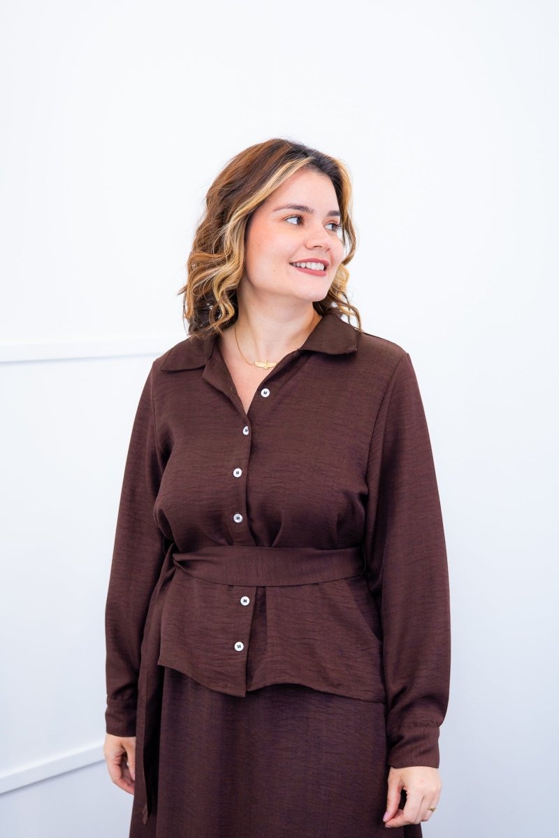 Camisa Social Encanto – Com Cinto e Manga Longa em Linho Light - Naguirre Shop