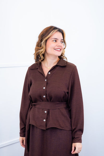 Camisa Social Encanto – Com Cinto e Manga Longa em Linho Light - Naguirre Shop