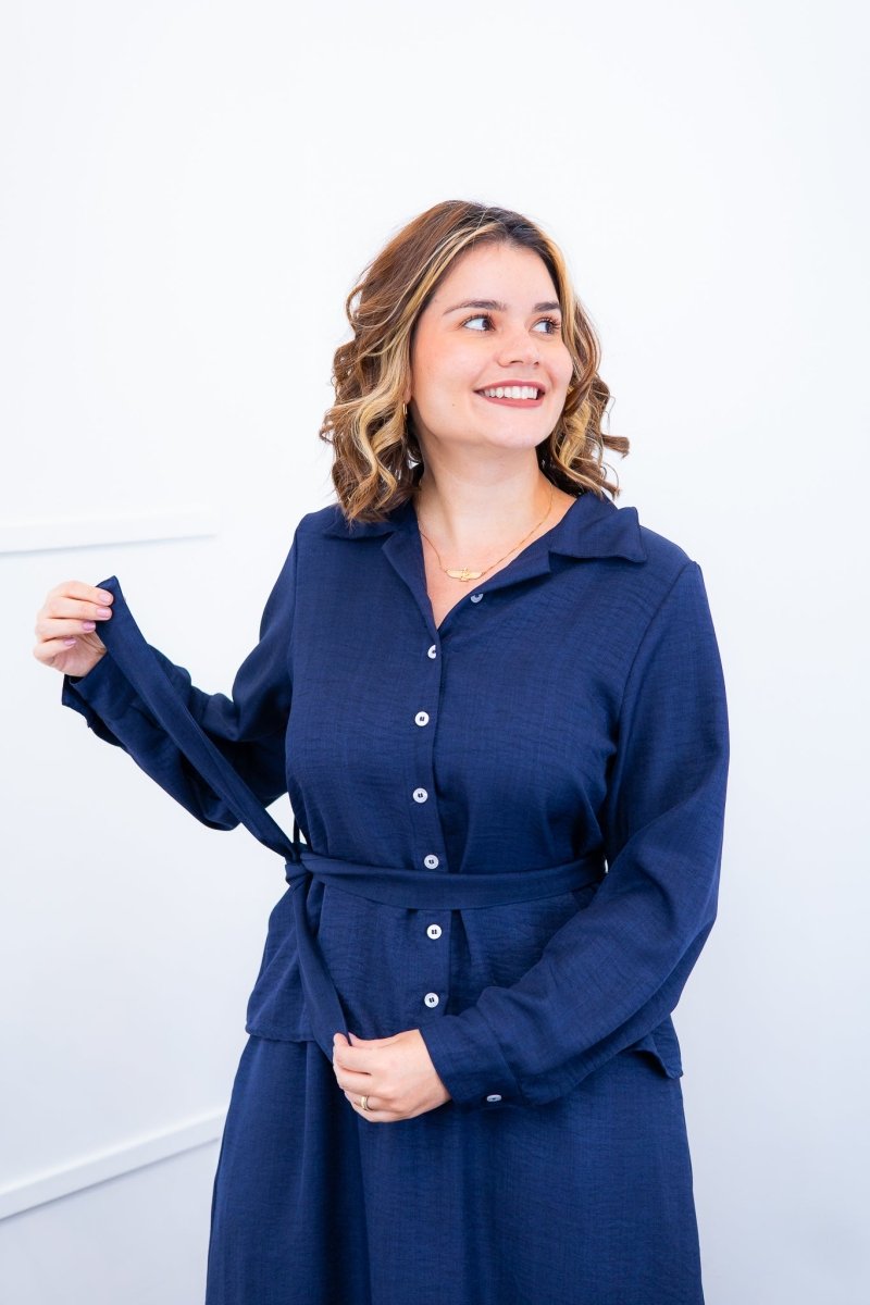 Camisa Social Encanto – Com Cinto e Manga Longa em Linho Light - Naguirre Shop