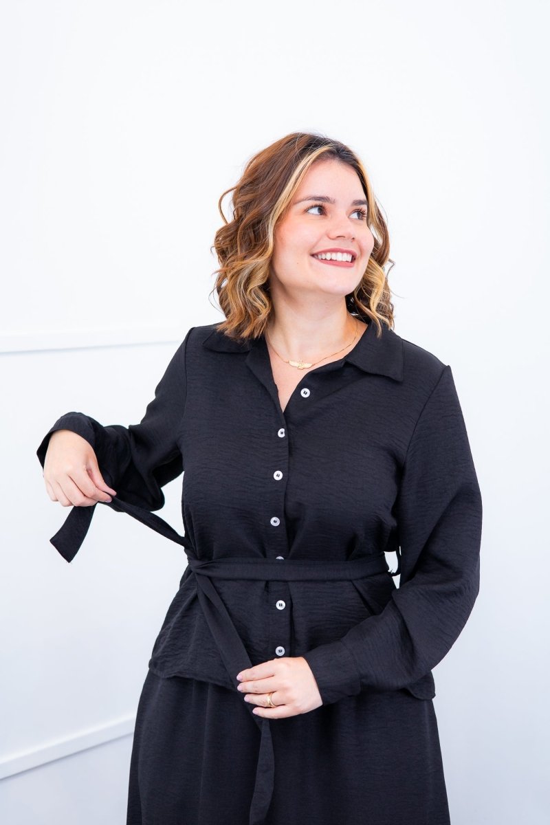Camisa Social Encanto – Com Cinto e Manga Longa em Linho Light - Naguirre Shop