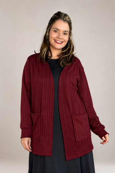 Cardigan Clássico Alongado com Bolsos em Lãzinha Mousse