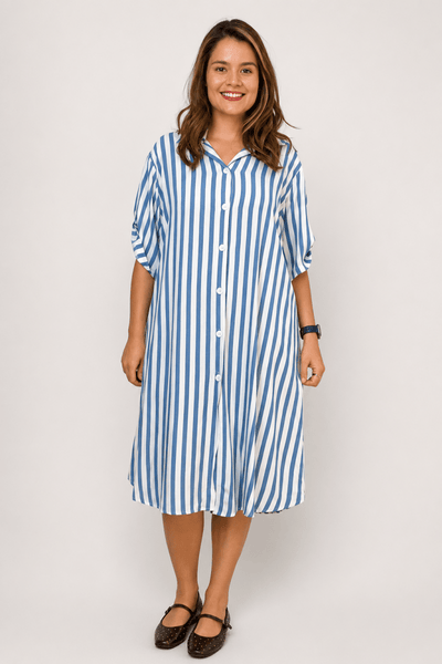 Chemise em Viscolinho Listrada Estilo Resort Roma - Naguirre Shop