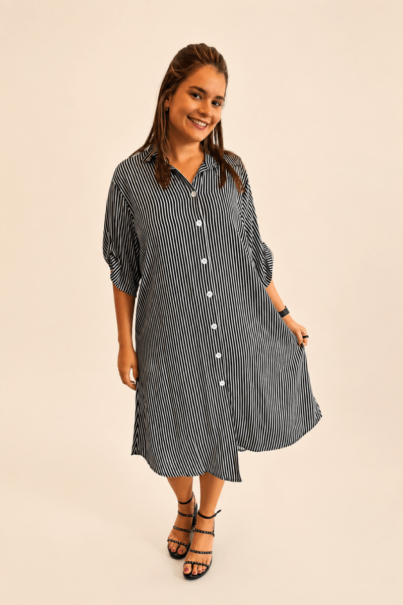 Chemise em Viscolinho Listrada Estilo Resort Roma - Naguirre Shop