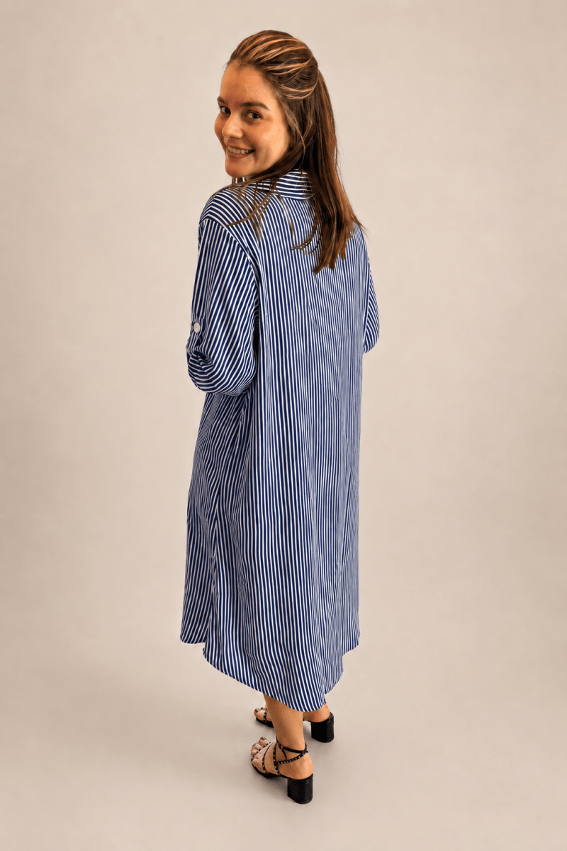 Chemise em Viscolinho Listrada Estilo Resort Roma - Naguirre Shop