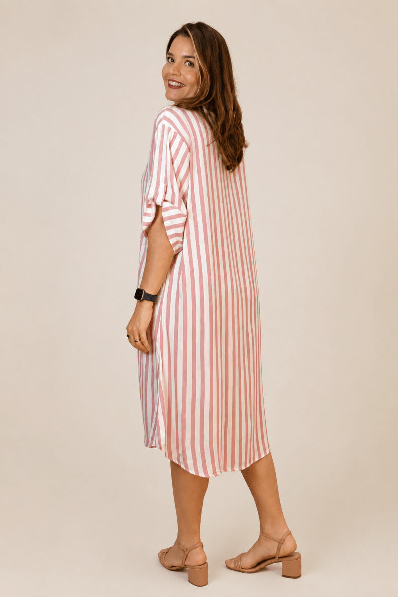 Chemise em Viscolinho Listrada Estilo Resort Roma - Naguirre Shop