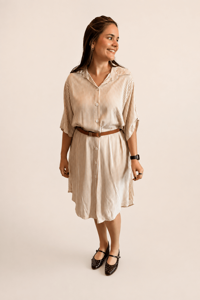 Chemise em Viscolinho Listrada Estilo Resort Roma - Naguirre Shop