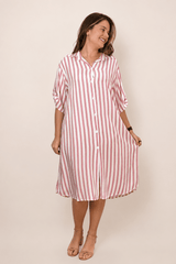 Chemise em Viscolinho Listrada Estilo Resort Roma - Naguirre Shop