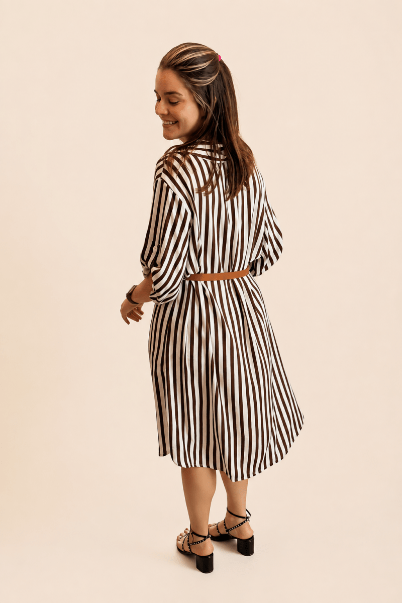Chemise em Viscolinho Listrada Estilo Resort Roma - Naguirre Shop