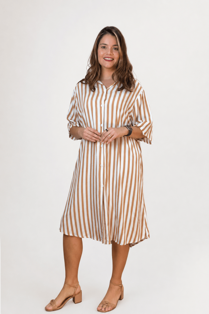 Chemise em Viscolinho Listrada Estilo Resort Roma - Naguirre Shop