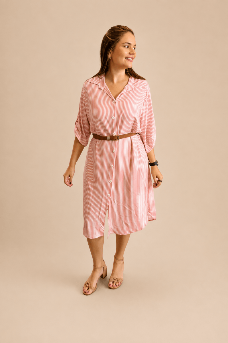 Chemise em Viscolinho Listrada Estilo Resort Roma - Naguirre Shop