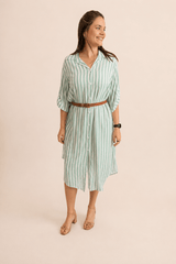 Chemise em Viscolinho Listrada Estilo Resort Roma - Naguirre Shop