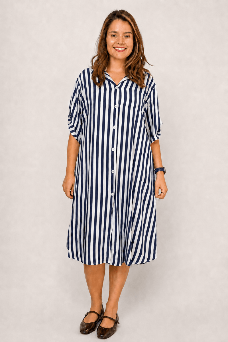 Chemise em Viscolinho Listrada Estilo Resort Roma - Naguirre Shop