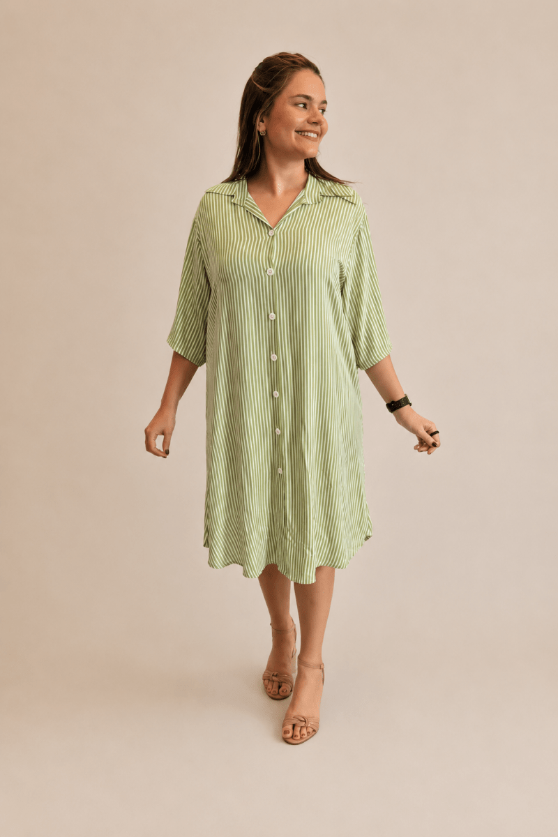 Chemise em Viscolinho Listrada Estilo Resort Roma - Naguirre Shop