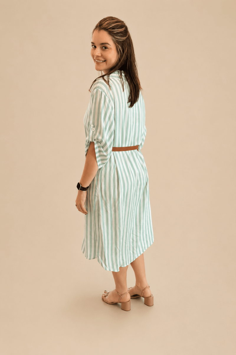 Chemise em Viscolinho Listrada Estilo Resort Roma - Naguirre Shop