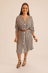 Chemise em Viscolinho Listrada Estilo Resort Roma - Naguirre Shop