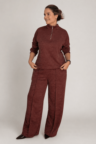 Conjunto Blusa com Zíper e Calça Pantalona em Malha Texturizada Confort - Naguirre Shop