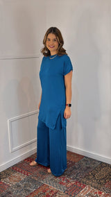 Conjunto Califórnia - Túnica Longa com Fenda Lateral e Calça Pantalona em Malha Confort - Naguirre Shop