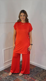 Conjunto Califórnia - Túnica Longa com Fenda Lateral e Calça Pantalona em Malha Confort - Naguirre Shop